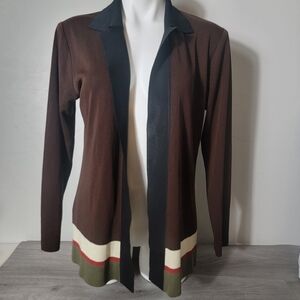 Misook Exclusively Brown‎ Cardigan Top S Open Front Notched Business Casual